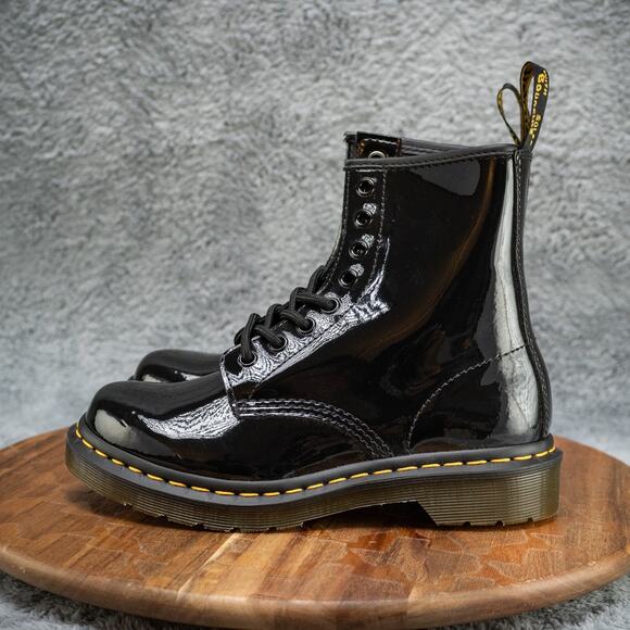 Dr Martens 11821 Combat Boots Women's Sz 6 Black Patent Leather NWOB - Picture 3 of 6